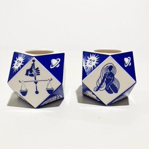 Libra and Virgo  Zodiac Signs  Porcelain Votive Candle Holder